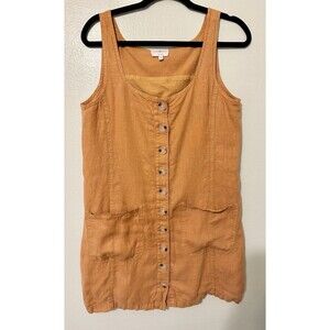 Lou & Grey Women's Blouson Mustard Yellow Tank‎ Dress Linen Cotton Scoop Neck S